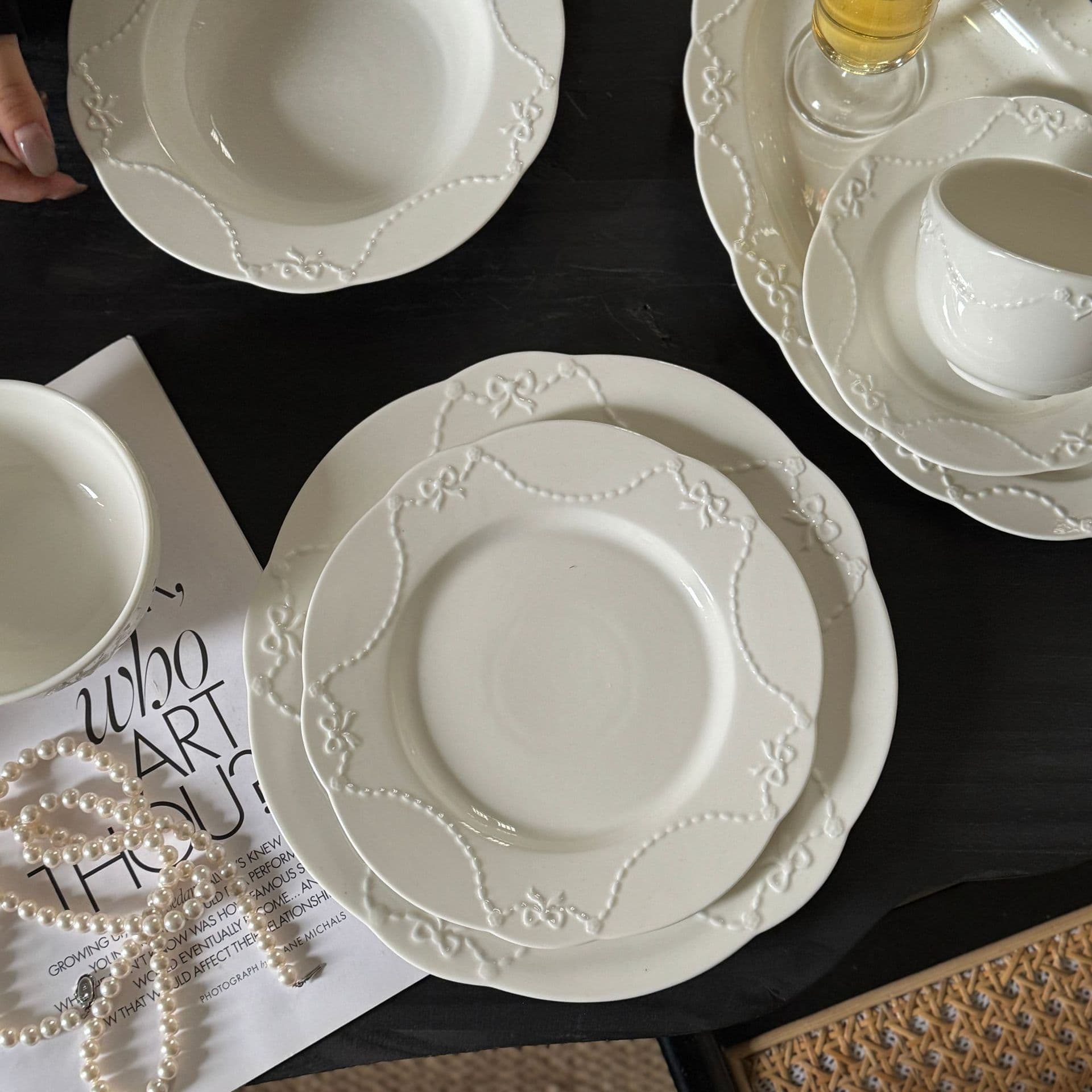 New French Relief Bow Princess Ceramic Plate Dessert Pasta Home Set Plate Wholesale