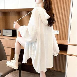 Plus Size 300 lbs Summer Sun Protection Shirt for Women Oversize Mid-Length Loose Hooded Air Conditioning Thin Jacket