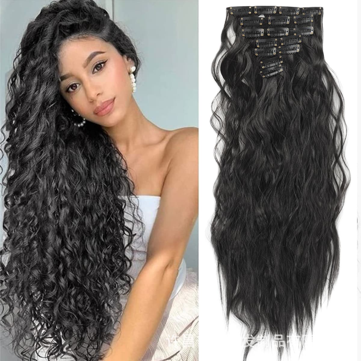 Cross-border European and American seven-piece set of water ripple hair extensions foreign trade wholesale to increase hair volume natural invisible simulation wigs