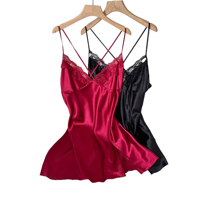 Silk-like Camisole Sleep Dress Two-Piece Set Spring Summer New Lace Backless Camisole Pajamas Women's Homewear Robe