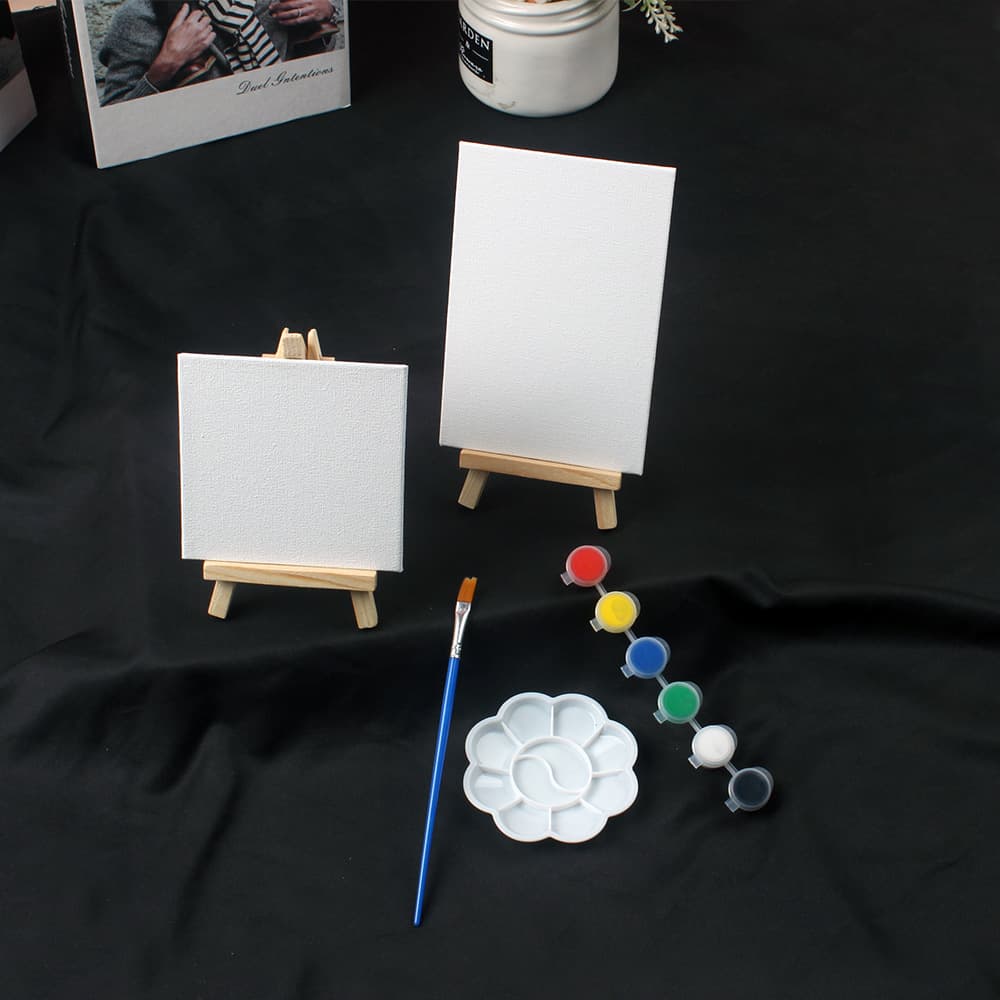 10x10 Mini Canvas Board for Kids, Small DIY Painting Frame 3MM with Paint, Easel, and Brush Set