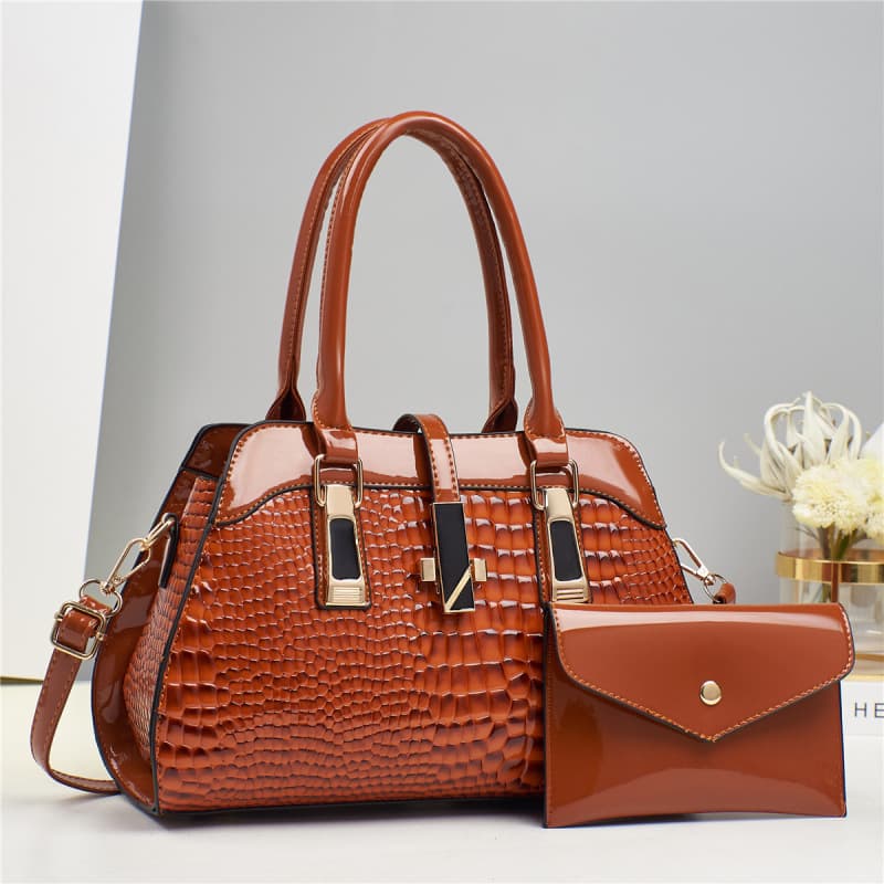 Taizhou Women's Handbag, Platinum Shiny Leather Handbag, Mother-Child Bag, Crocodile Grain Shoulder Bag, Crossbody Bag, Bags