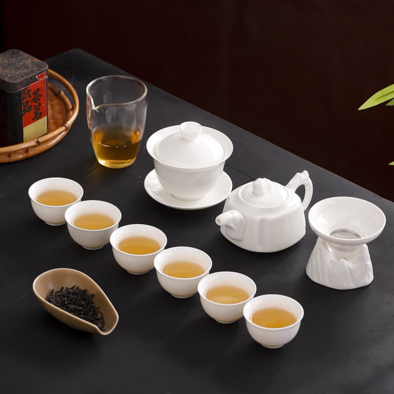 White Porcelain Xishi Teapot, Fengming Teapot, Jade Dragon and Phoenix Auspicious Teapot, Unglazed Ceramic Kung Fu Tea Set, Business Gift