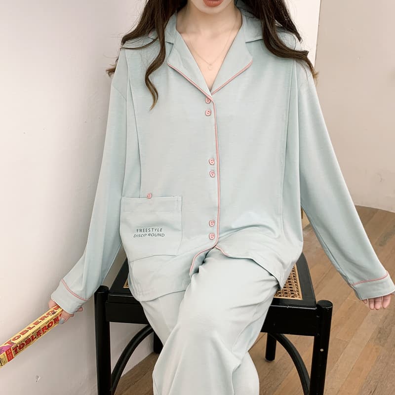 Spring and Autumn Modal Luna Summer Thin Cotton Long-sleeved Nursing Pajamas for Pregnant and Postpartum Women
