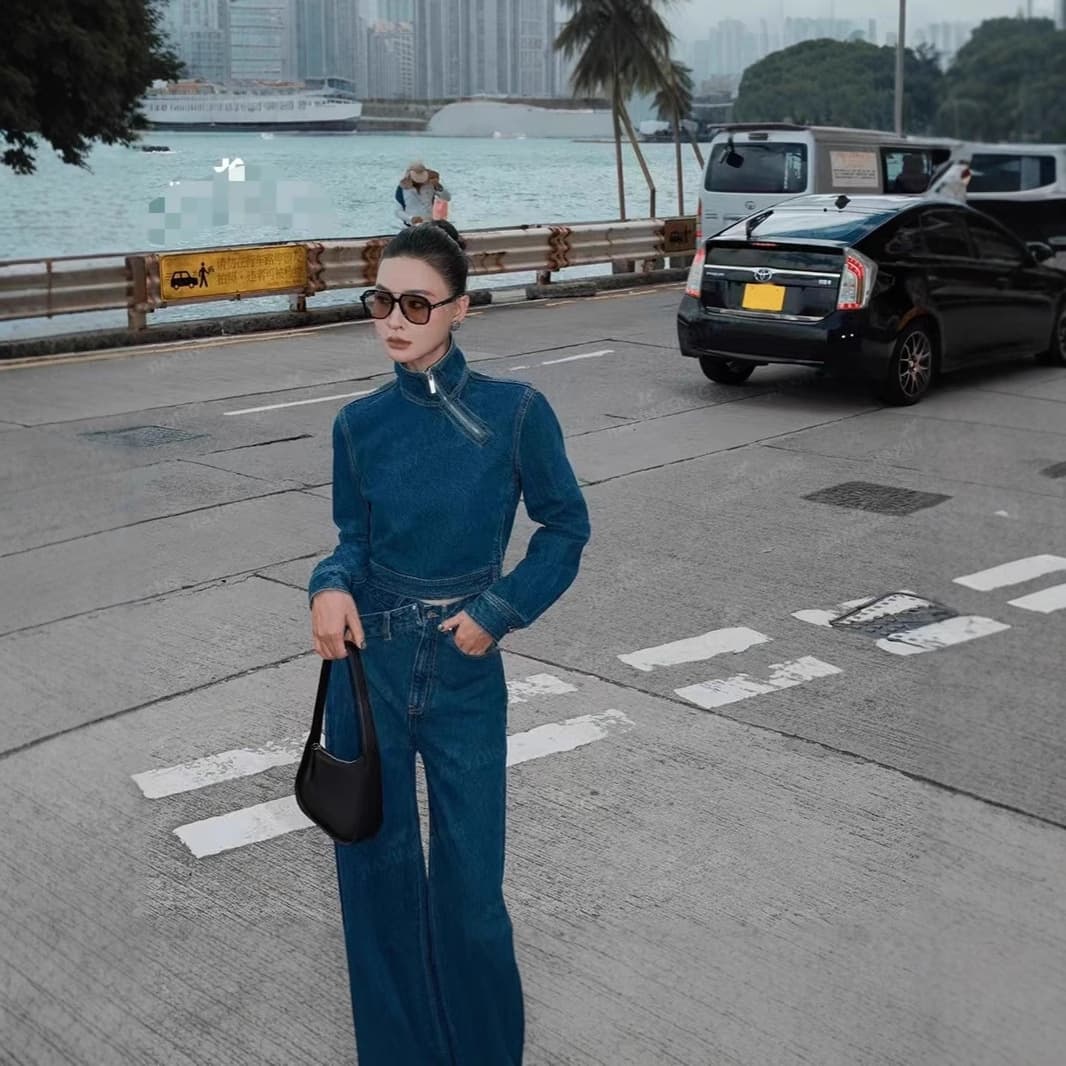 Cross-border women's clothing AliExpress European and American Korean version casual simple commuting fashion long-sleeved versatile denim fashion retro set