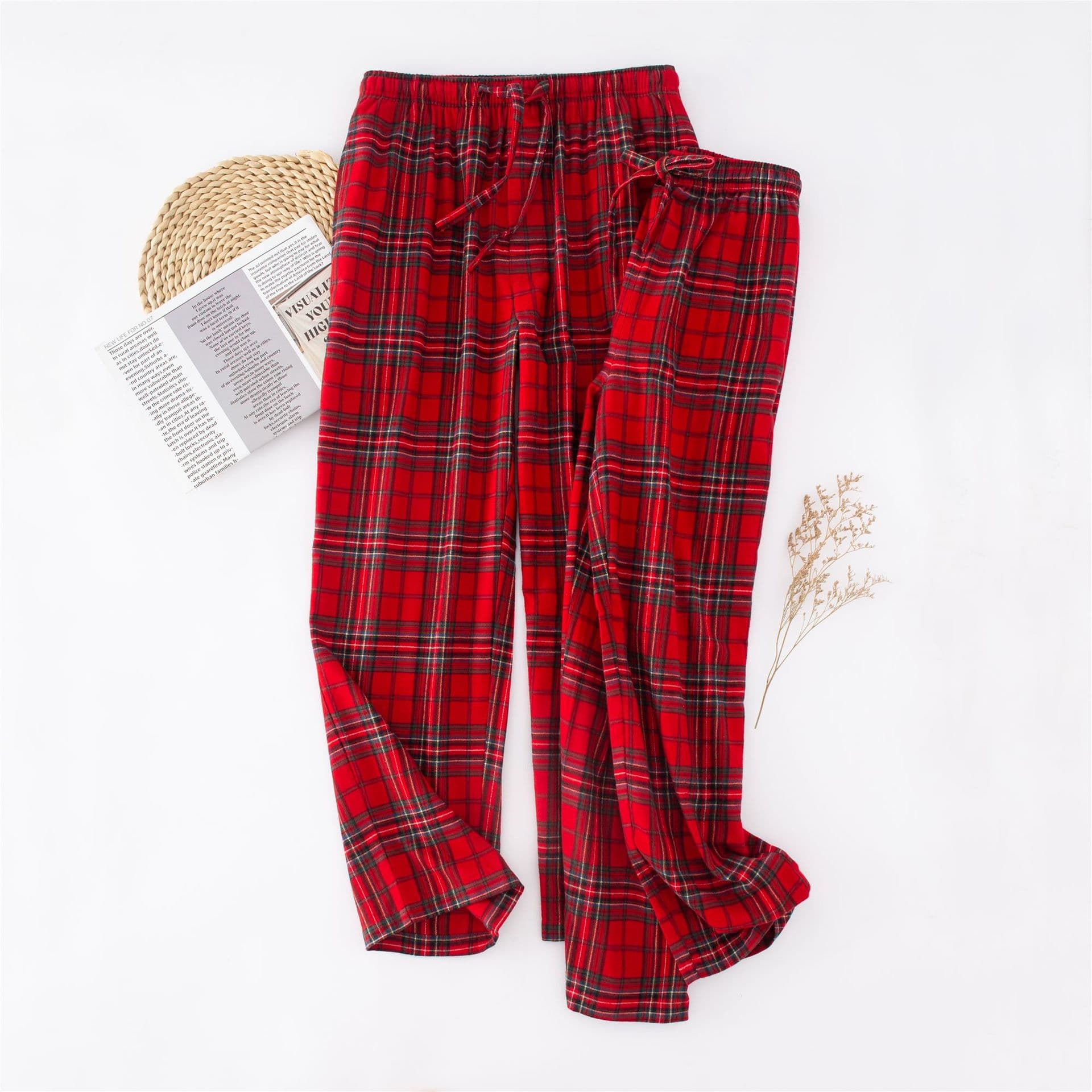 New Autumn/Winter Plaid Pajama Pants for Men and Women, Christmas Couple Home Pants, Flannel Brushed, Plus Size, Loose and Warm