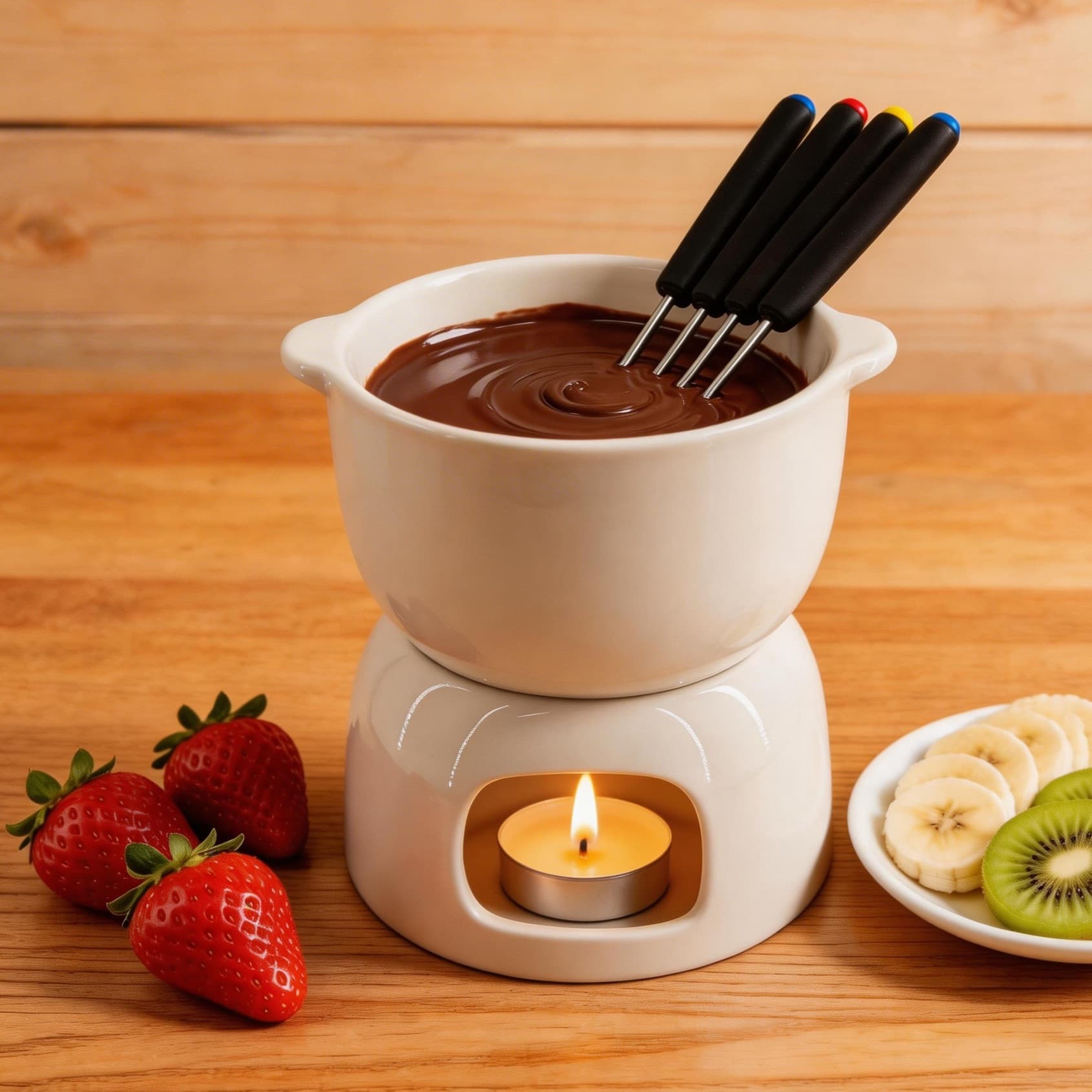 Cross-Border Pure White Ceramic Chocolate Fondue Set, Ice Cream, Haagen-Dazs Fondue Pot, Cheese Fondue Set