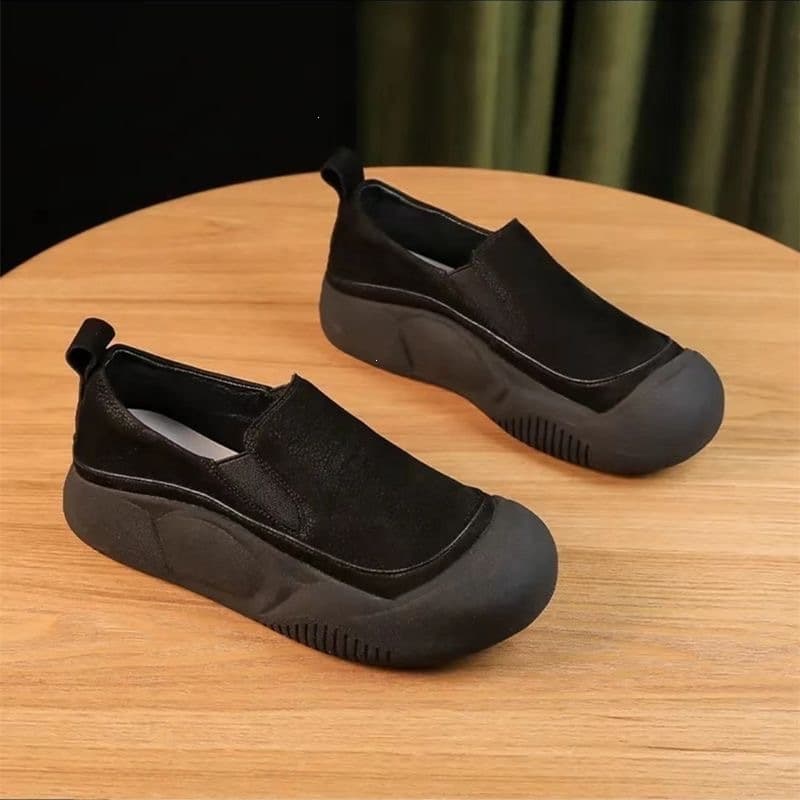 Leather Canvas Shoes Versatile Lightweight Casual Flats Women's Summer New Thick Sole Retro Loafers Comfortable Shoes for Mothers