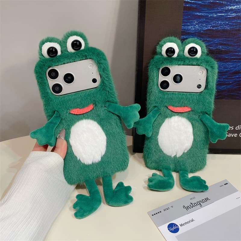 Suitable for iPhone17promax Apple 16E three-dimensional frog phone case 11 plush 12mini cute 15pro