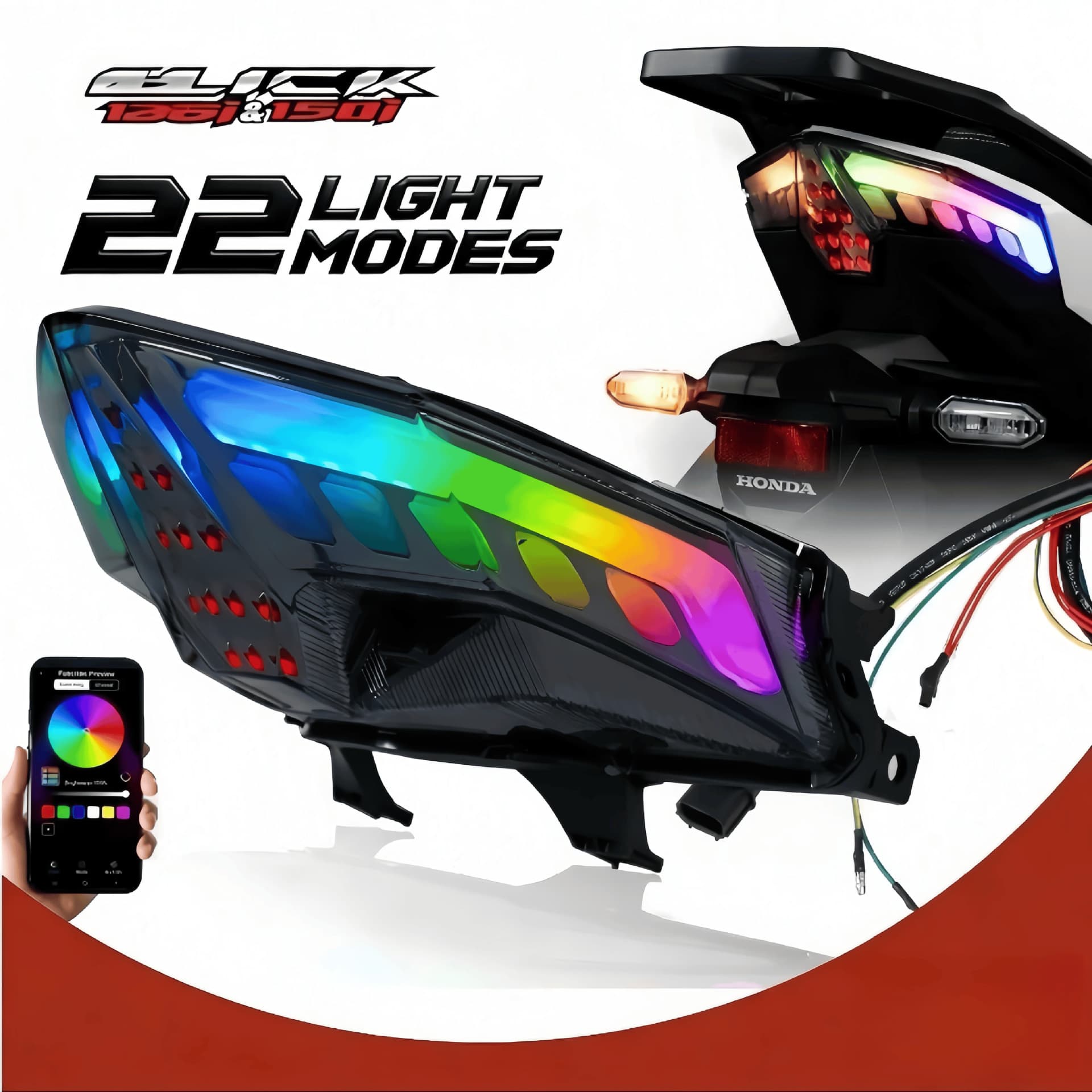 Export Special: RGB Brake Turn Signal Rear Tail Light for Honda VARIO150 CLICK150 Modification