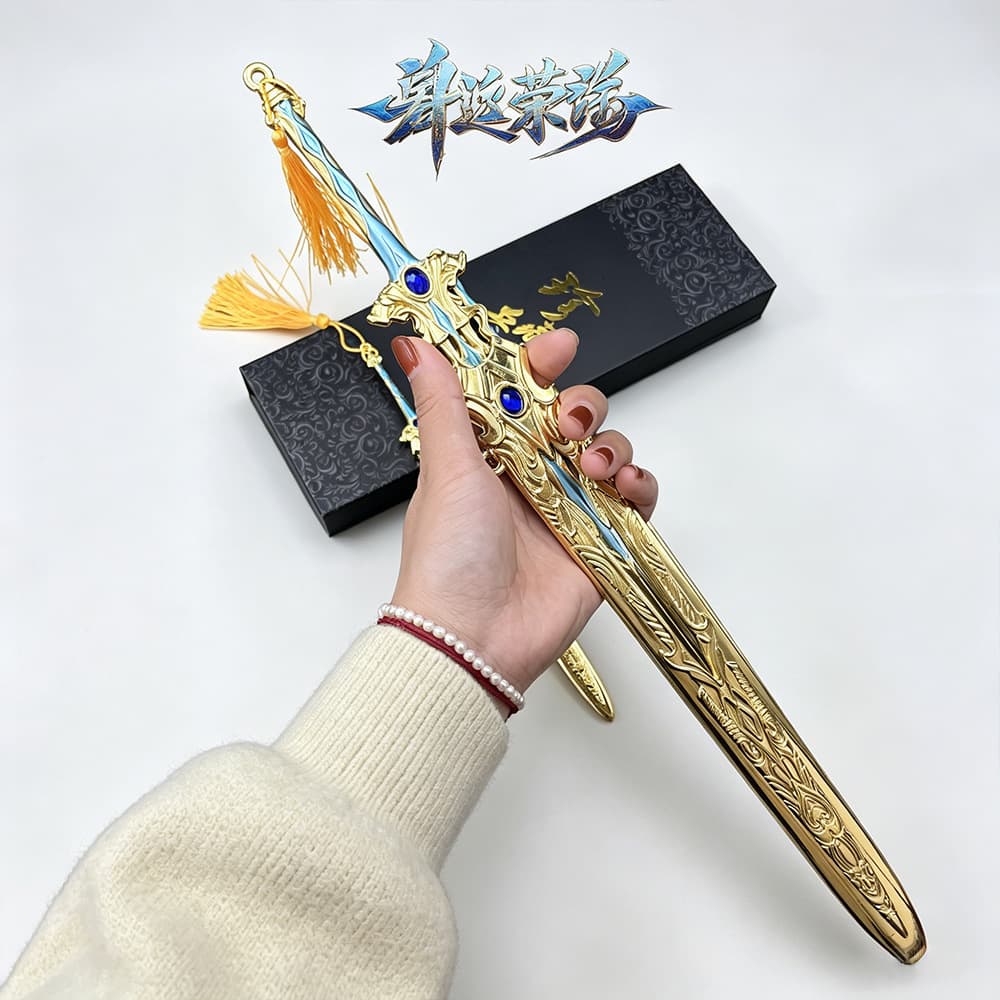 Douluo Dalu Game Merchandise: Seven Kill Sword Zinc Alloy Weapon Model, Sword Three, Sword Heart, Unsharpened, Includes Knife Stand