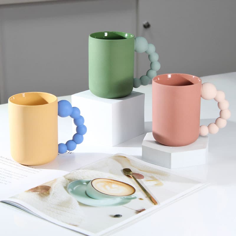 Customizable Printed Logo Nordic Creative Large Capacity Sugar Gourd Handle Earth Tone Ceramic Coffee Mug