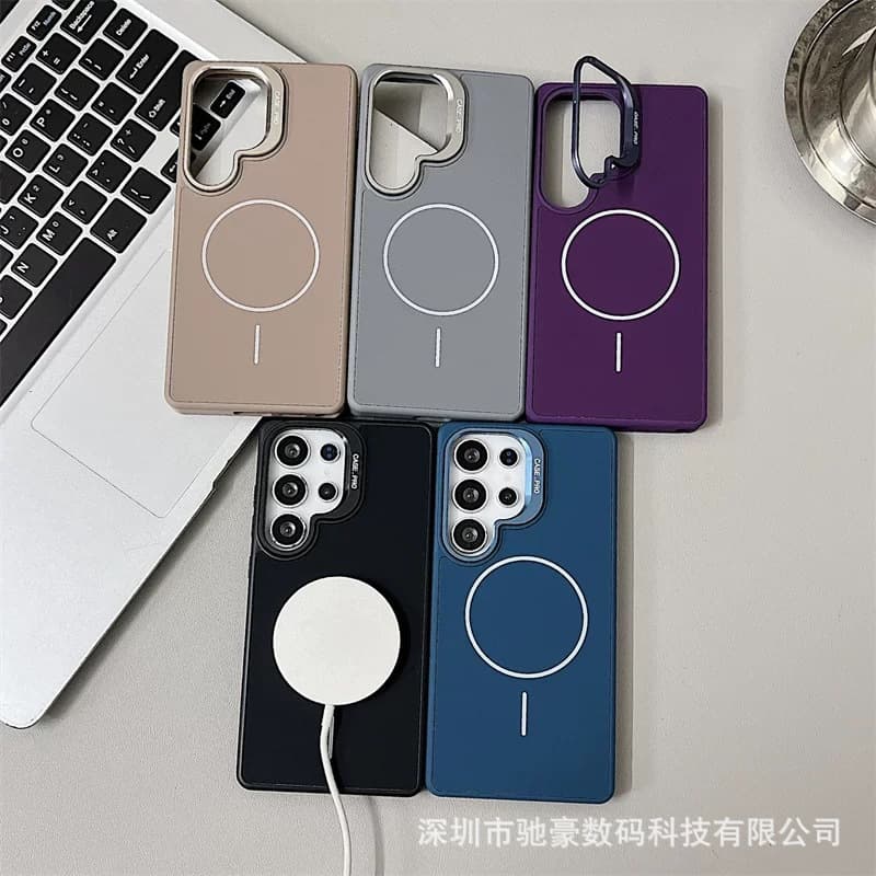 Cross-border compatible Samsung S25 Ultra skin-feel magnetic phone case S24 frosted creative lens stand PC protective cover