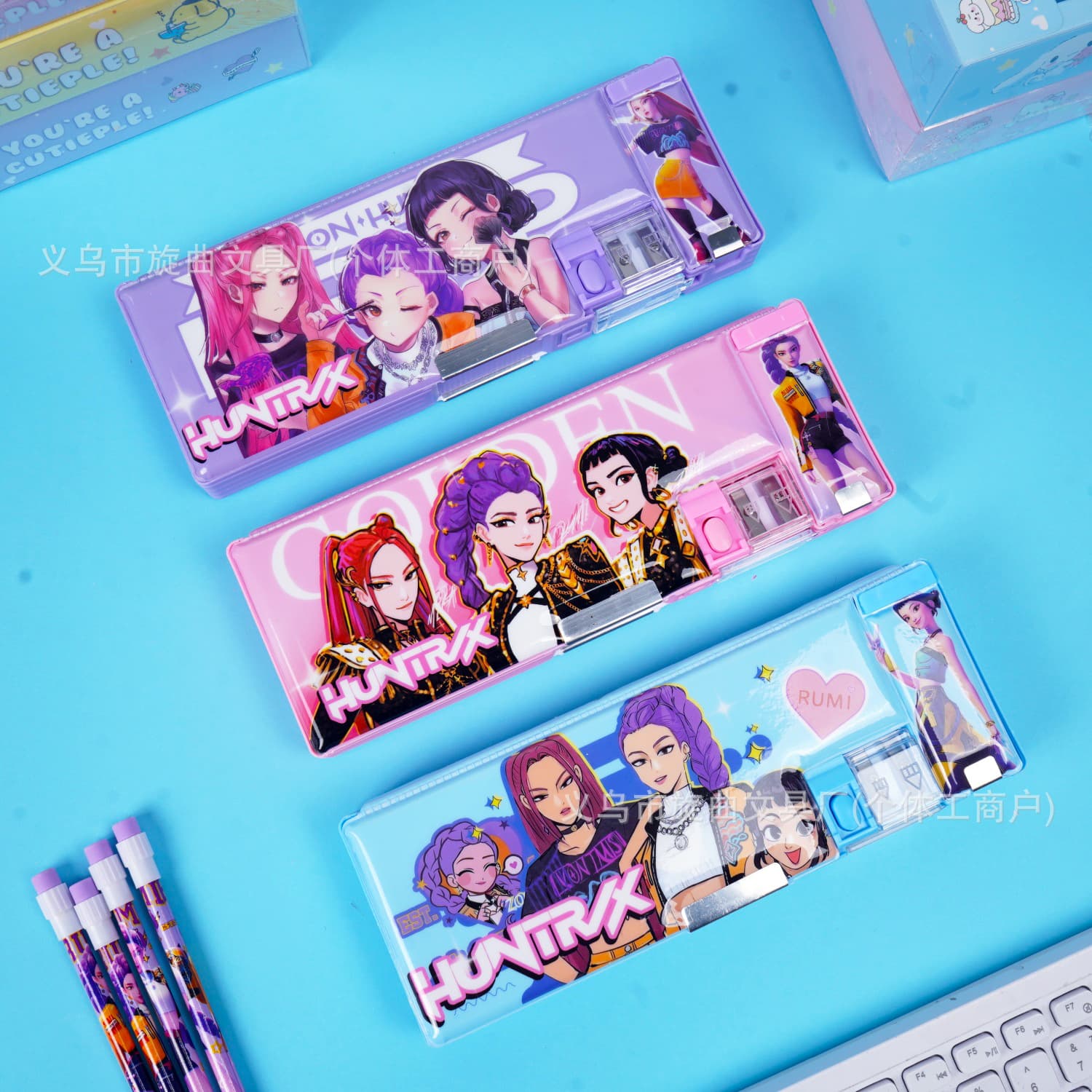 Cross-Border New Kpop Hunter Girl Group Stationery Box Internet Celebrity Creative Multi-Functional Pencil Case Extra Large Double-Layer Stationery Box
