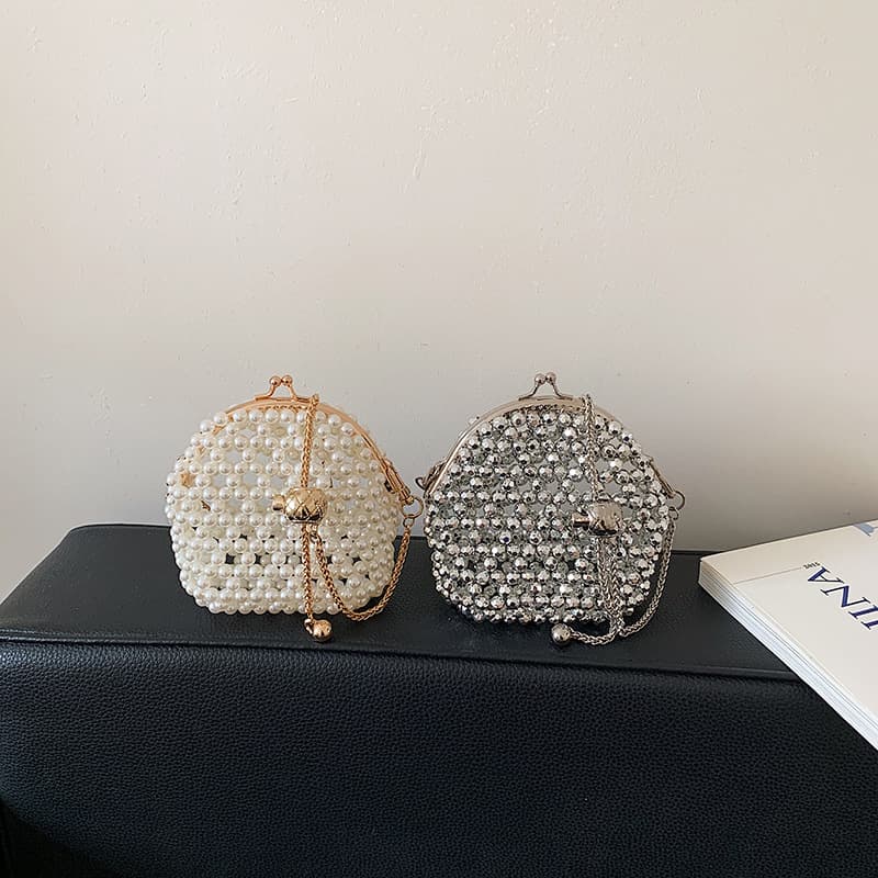 Sweet Pearl Woven Bag Small Mini Baby Chain Bag Boys and Girls Travel Clasp Bag New Children's Bag