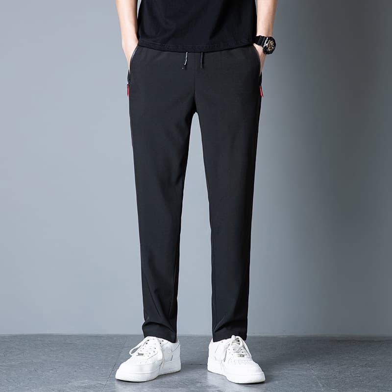 Summer Hot Sale Ice Silk Men's Casual Pants Slim Thin Pocket Zipper Sports Trousers Straight Ankle Quick-Dry Pants