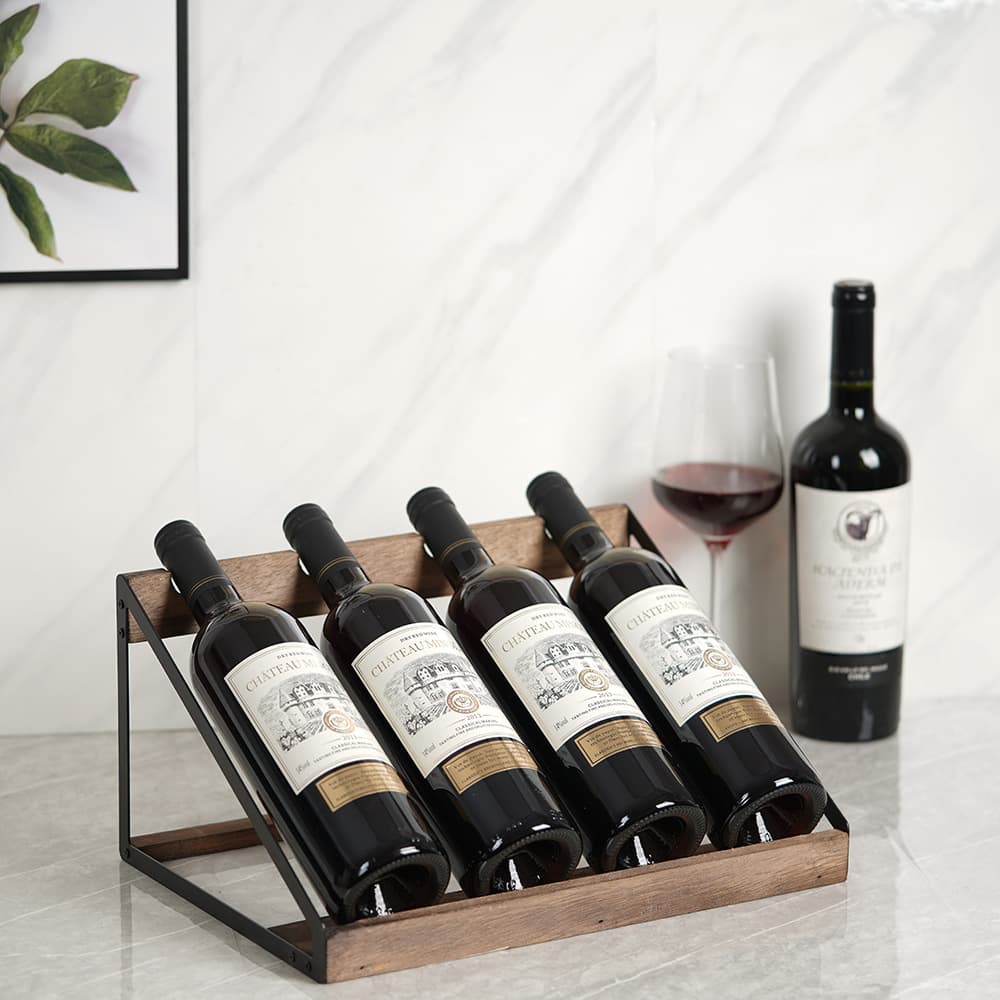 2024 New Trapezoid Wine Rack Slanted 4-Bottle Display Wooden Home Retro Minimalist
