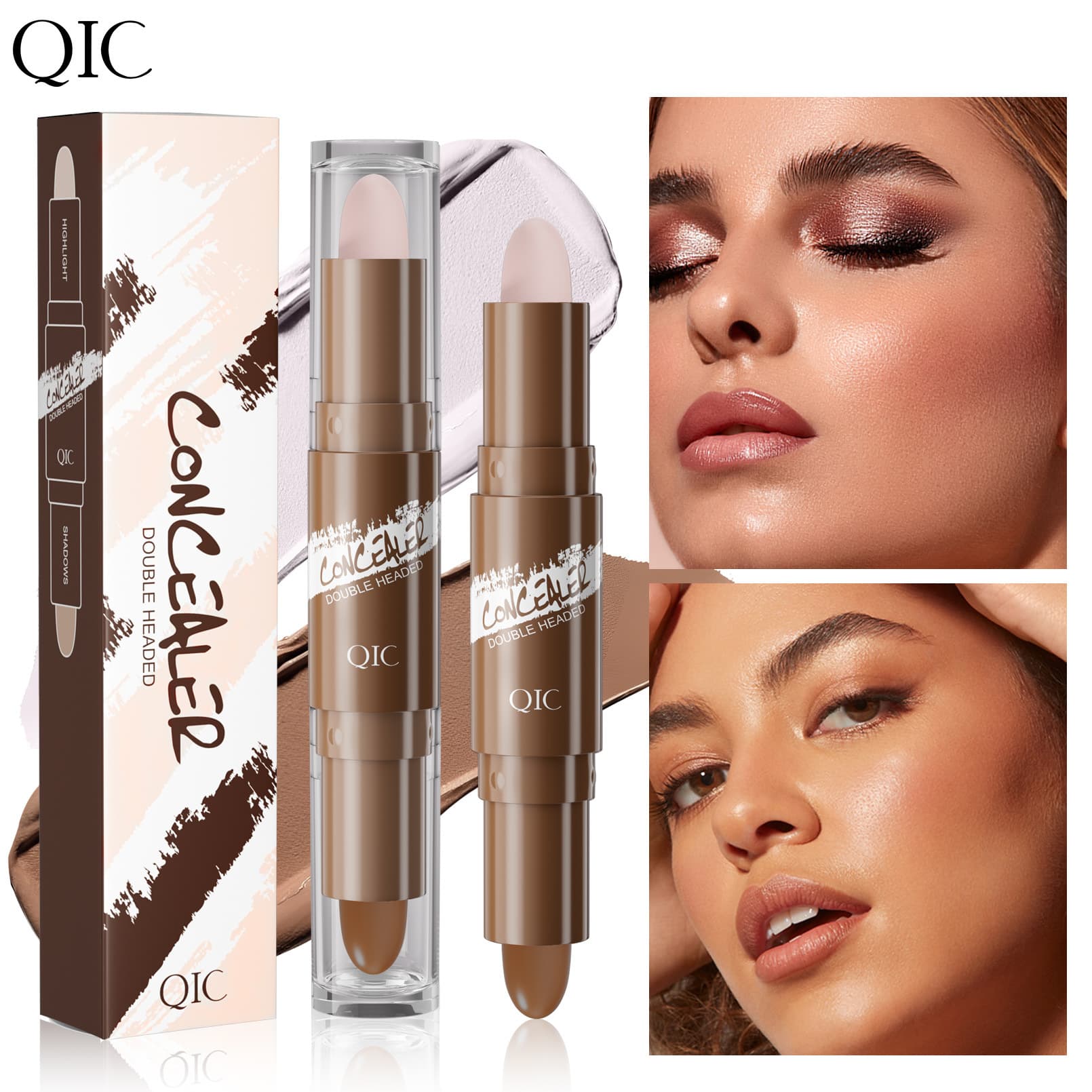 QIC Multi-Color Highlighting Dual-Ended Contour Stick 3D Face Contouring Highlighter & Shadow Stick Cross-Border Cosmetics