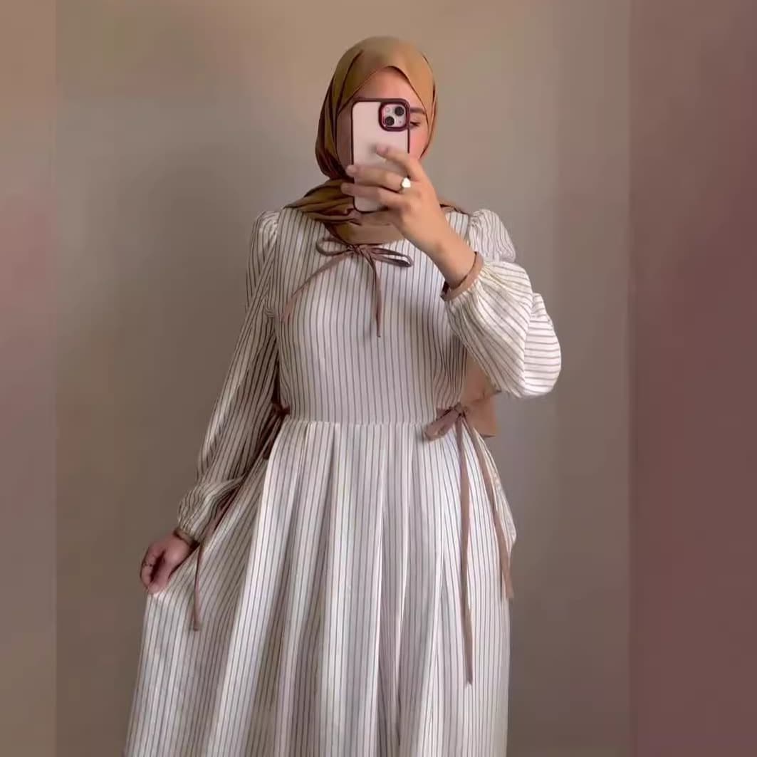 2024 Autumn New European and American Cross-border Amazon Fashion Contrast Color Stripe Print Casual Long Dress