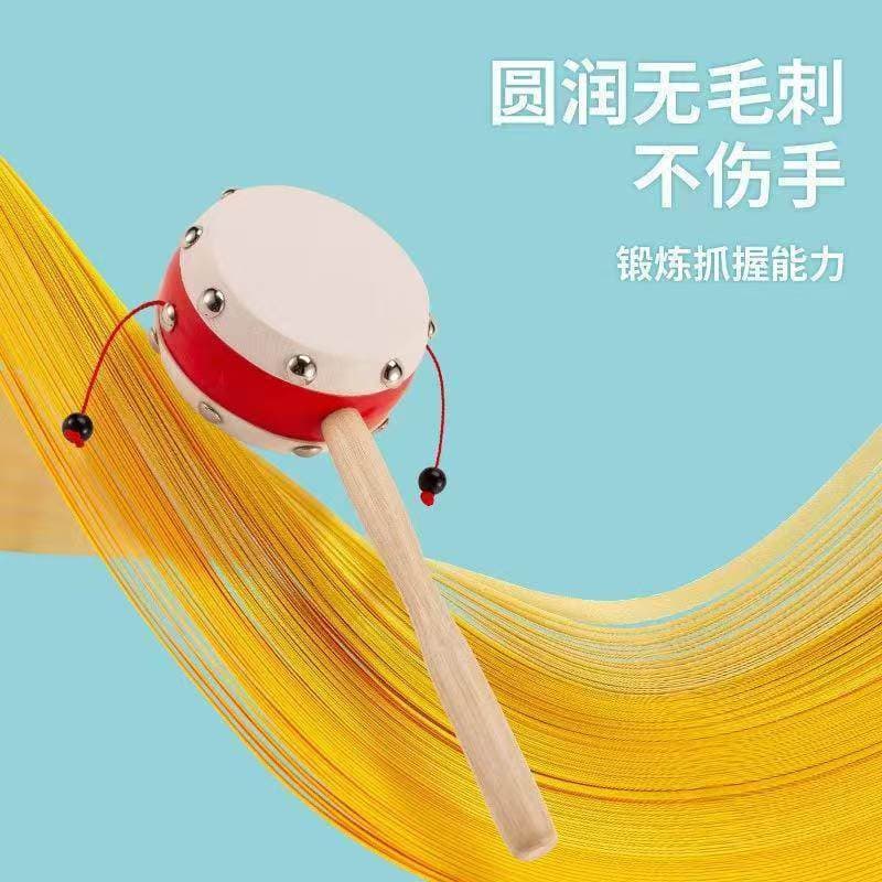 Children's Sheepskin Rattle Drum Traditional Wooden Baby Toy Hand Shake Drum Drop-resistant Chewable Musical Instrument