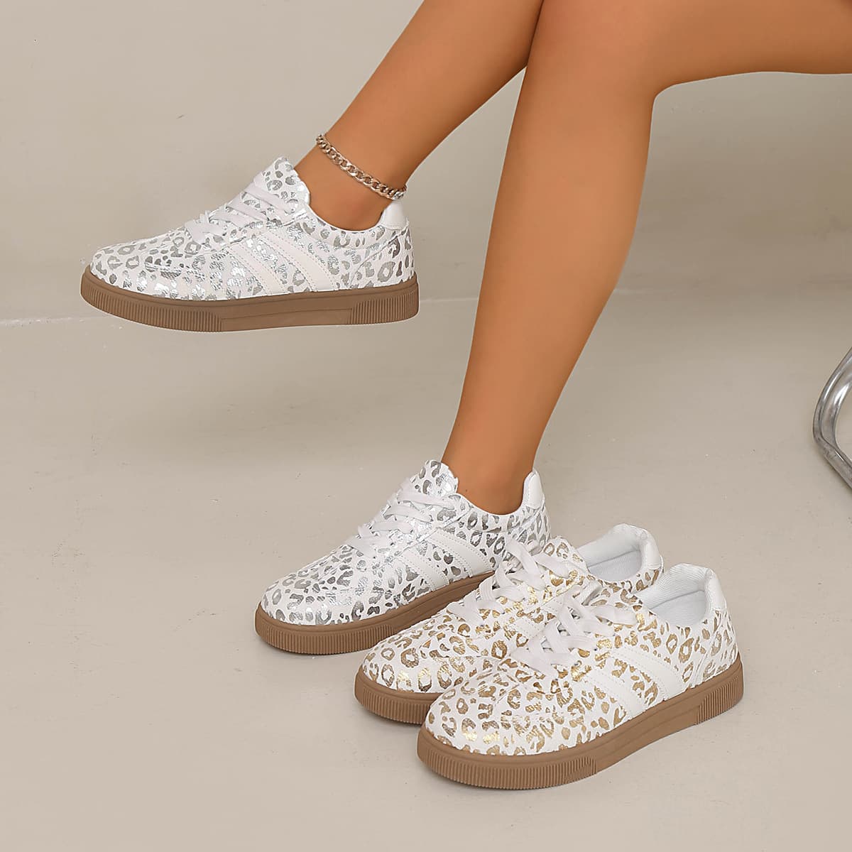 Women's 2026 new leopard print color casual flat sneakers foreign trade cross-border versatile flat fashion sports shoes for women