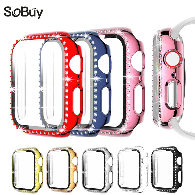 Compatible with Apple Watch 10 Case, Apple Watch Diamond-Encrusted Protective Cover All-in-One Shell, iWatch 9/8 Glass Film