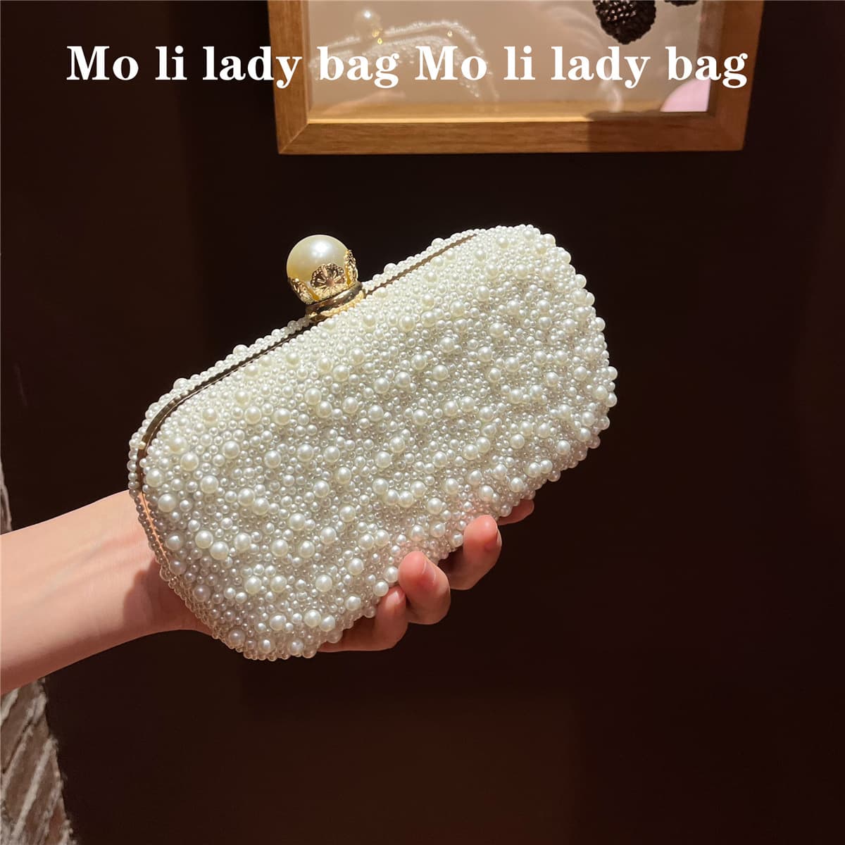 MoLi Celebrity Retro Pearl Bag Women's Cheongsam Handbag Beaded Rhinestone Evening Bag Hand-held Evening Dress Bag