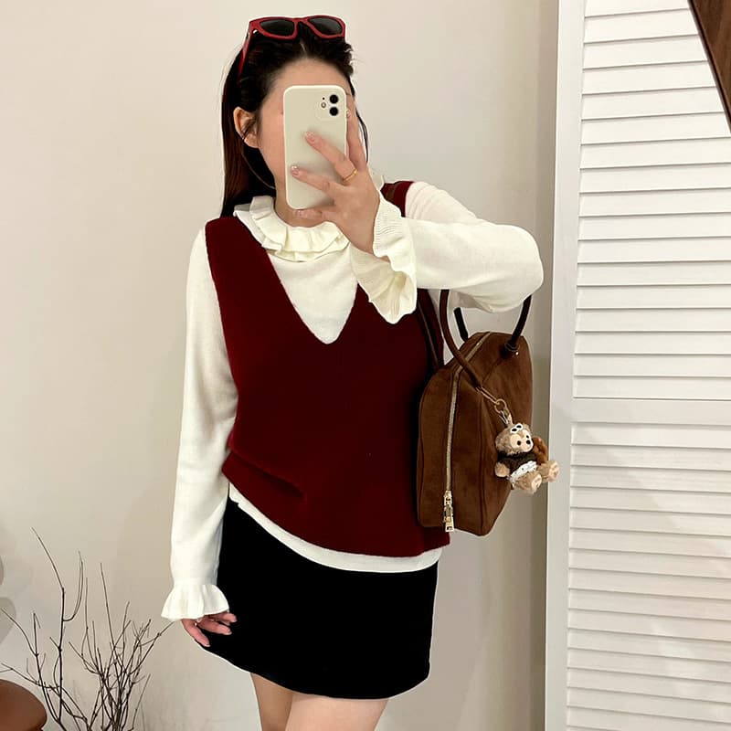 Plus Size Women's Outerwear and Innerwear Sleeveless Sweater Knit Top 2025 Winter Fat MM Versatile Vest 23659