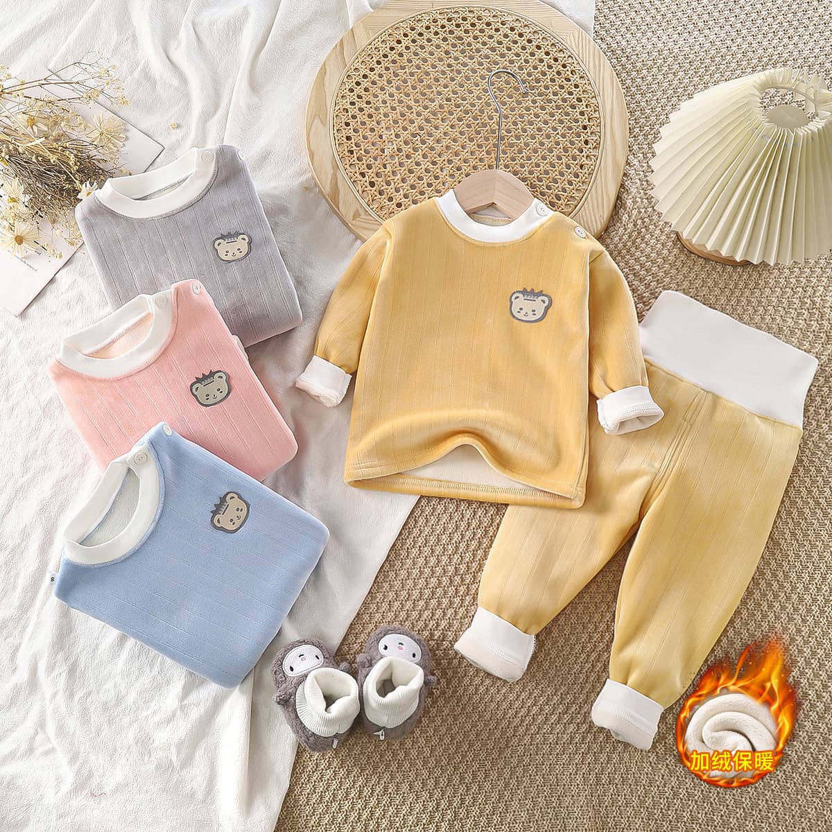 Children's Thermal Underwear Set, Baby Thickened Autumn/Winter Clothes, Boys and Girls Long Johns, Infant Fleece Pajamas