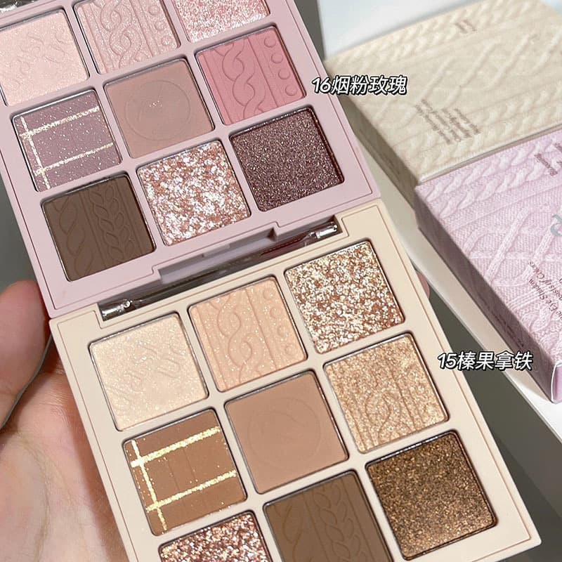 MUGELEEN sweater knitted eye shadow palette earth tone matte orange brown pearlescent chocolate nine color eye shadow