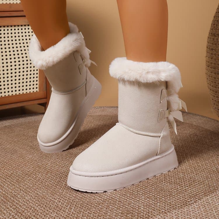 Cross-border Trade Autumn/Winter New Women's Thick Sole Snow Boots Cotton Shoes Warm Lined Round Toe Slip-on Solid Color