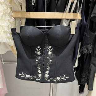 2026 Summer New Style Pure and Elegant Versatile Cropped Top Heavy Embroidery Flower Slimming Fitted Tube Top Vest for Women