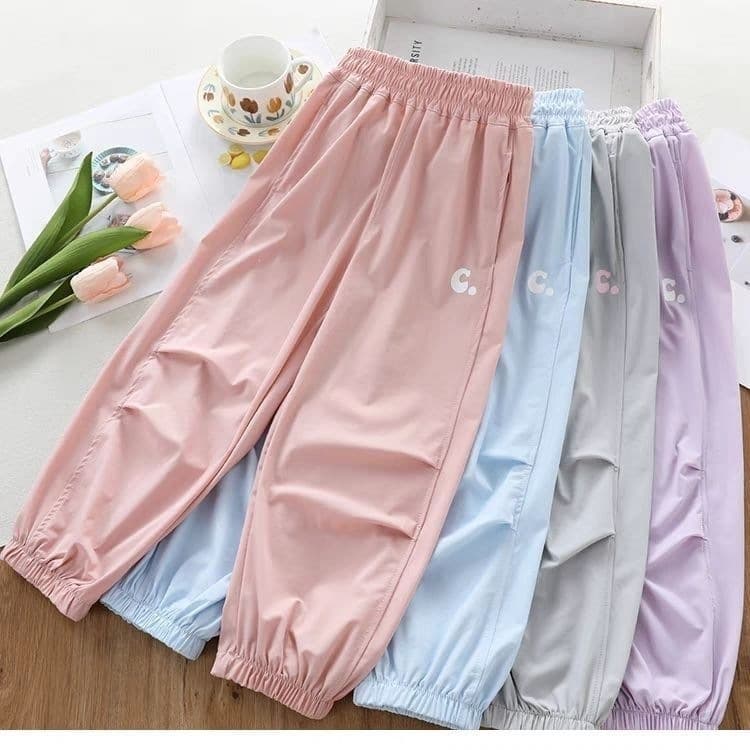 Girls Summer Thin Sports Pants Kids Stylish Cargo Quick-Dry Pants Medium Big Child Ice Silk Sun Protection Mosquito Repellent Pants