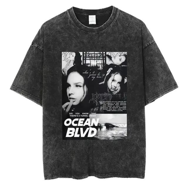 Cross-border Unisex Summer Vintage Washed Cotton Lana Del Rey Short Sleeve T-Shirt Streetwear Top