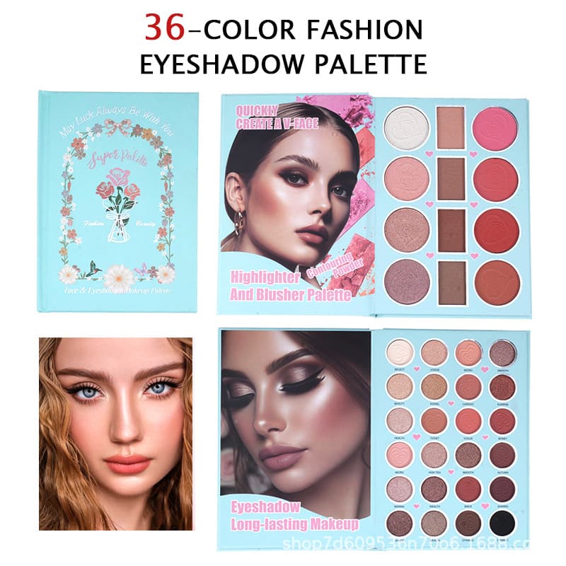 Cross-border Hot-selling Natural Face Brightening Blush Palette Multi-color Matte Fine Shimmer Eyeshadow Book-style 36-color Makeup Palette