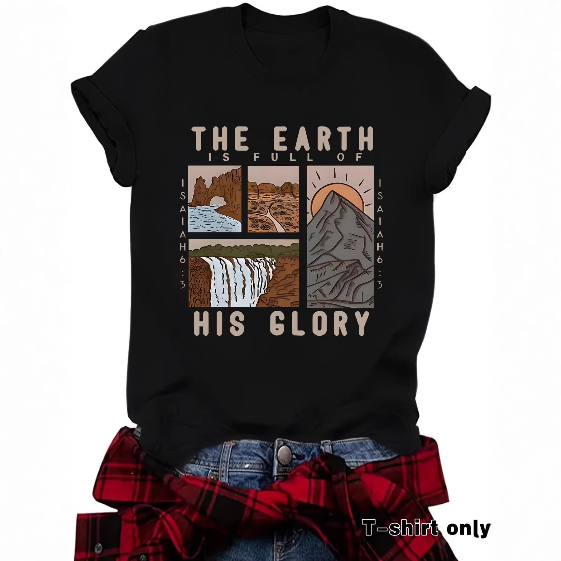 Women's The Earth Is Full of His Glory Graphic Print T-Shirt - Soft Elastic Round Neck Short Sleeve Casual and Comfortable T-Shirt