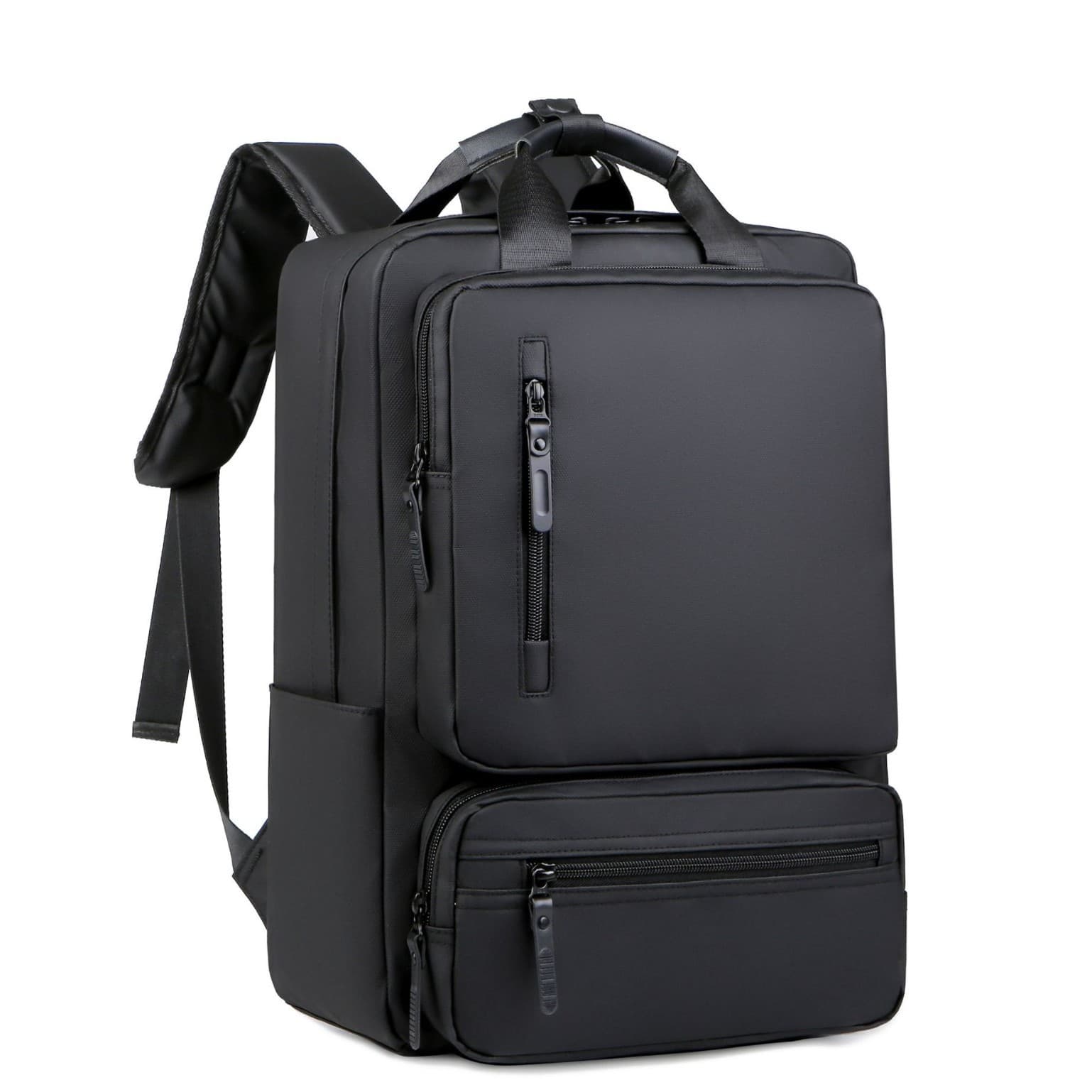 Cross-Border Multifunctional Backpack, Men's Laptop Leather Computer Bag, Black Portable College-Style Student School Bag