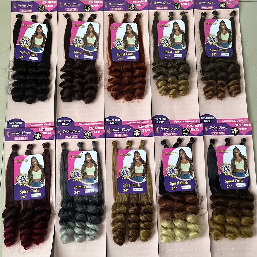 24-inch straight-on, curly-on, spiral-curled synthetic wig, African big wave braided hair, 3-piece set, cross-border exclusive.