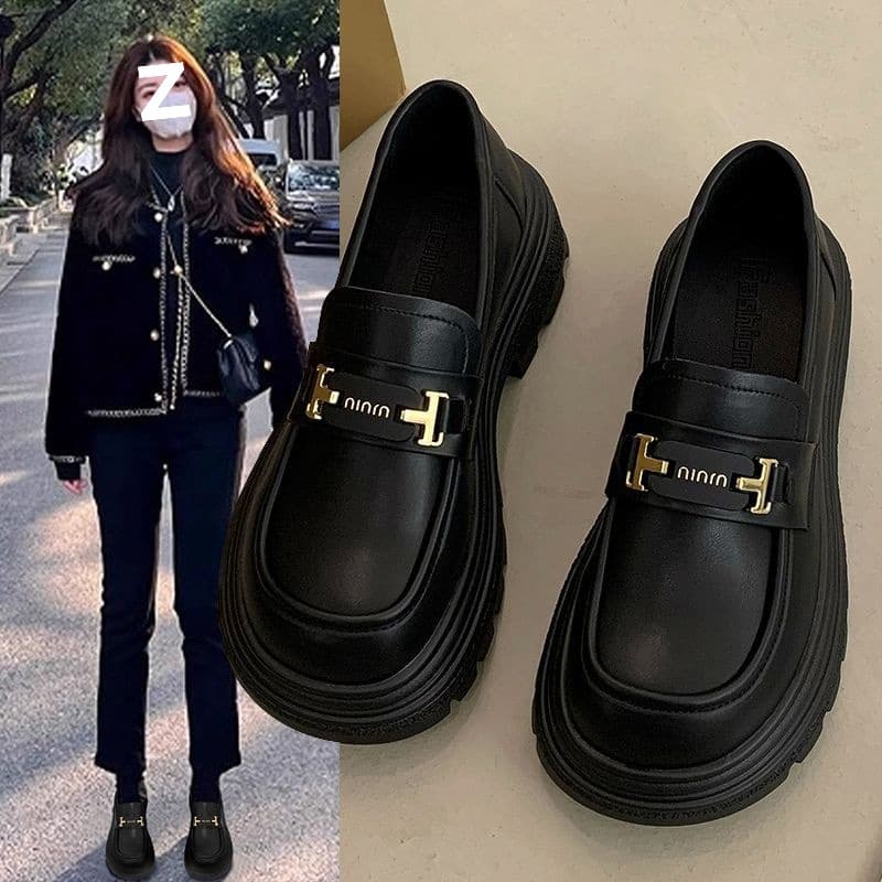 Women's Shoes 2025 New Autumn Thick-Soled Single-Shoe British Style Small Leather Shoes Black JK Flats