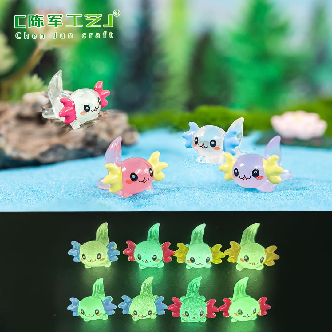 Micro-landscape ornaments glowing axolotl decorations, fish tank moss landscaping resin crafts desktop mini ornaments