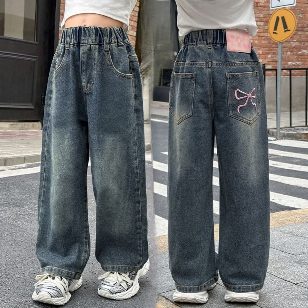 Girls' Jeans 2025 Spring/Autumn Fashionable Children's Pants Fall Loose Wide-Leg Jeans for Little Girls