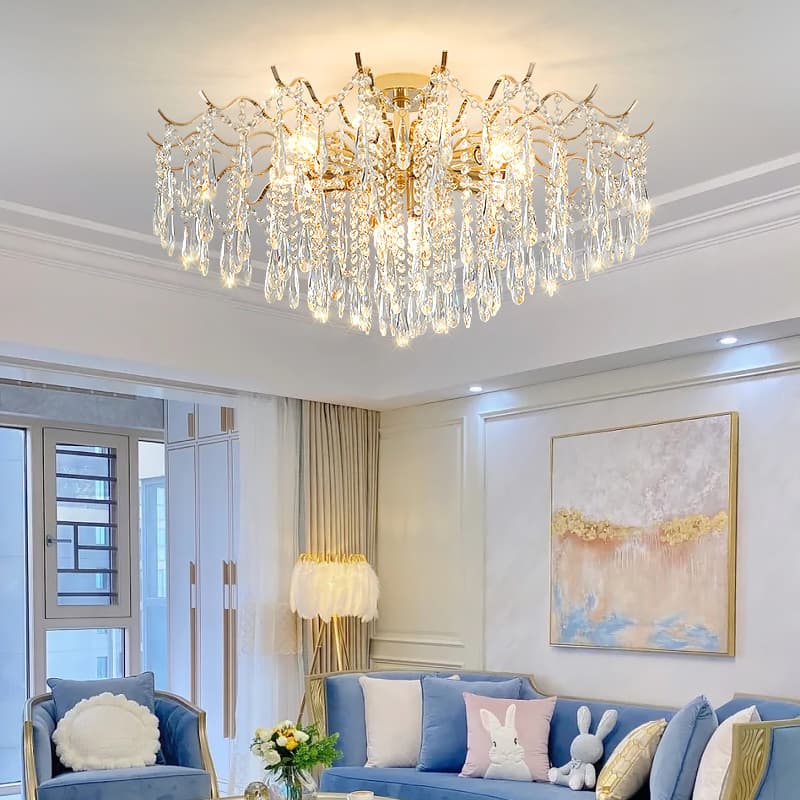 Light Luxury Crystal Ceiling Light, Modern Minimalist Whole House Set, Master Bedroom Artistic Tassel Pendant, French Living Room Light