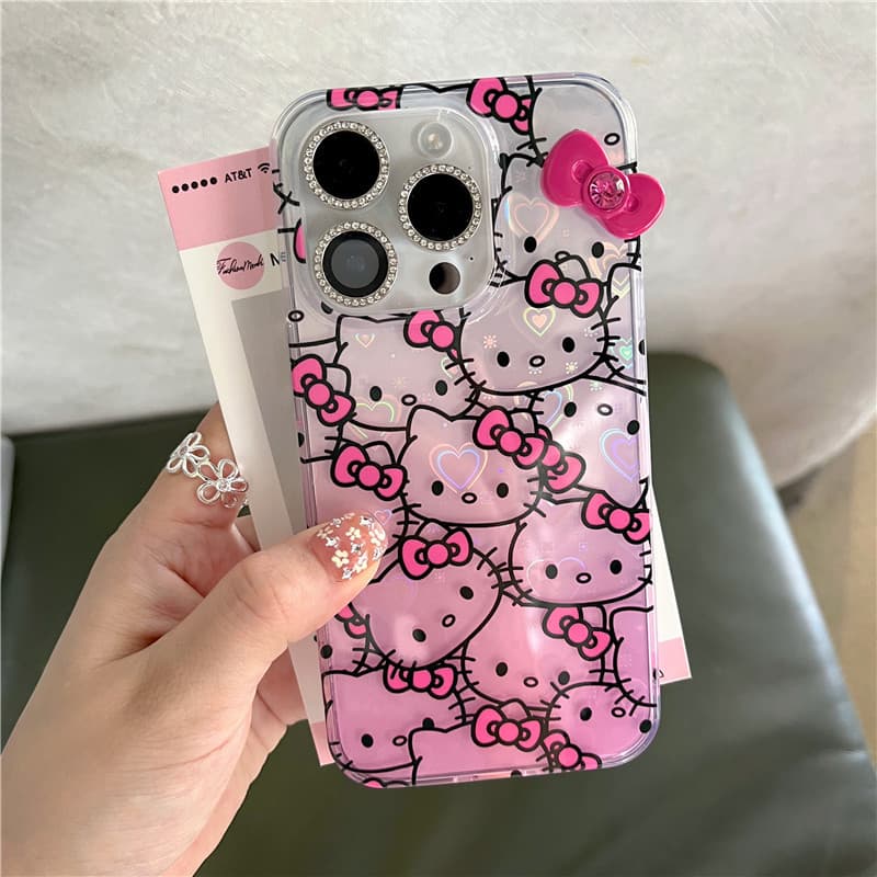 Cartoon Heart Bow KT Cat Phone Case for iPhone 14/13, Compatible with 12/11, Apple 16/15 PRO MAX