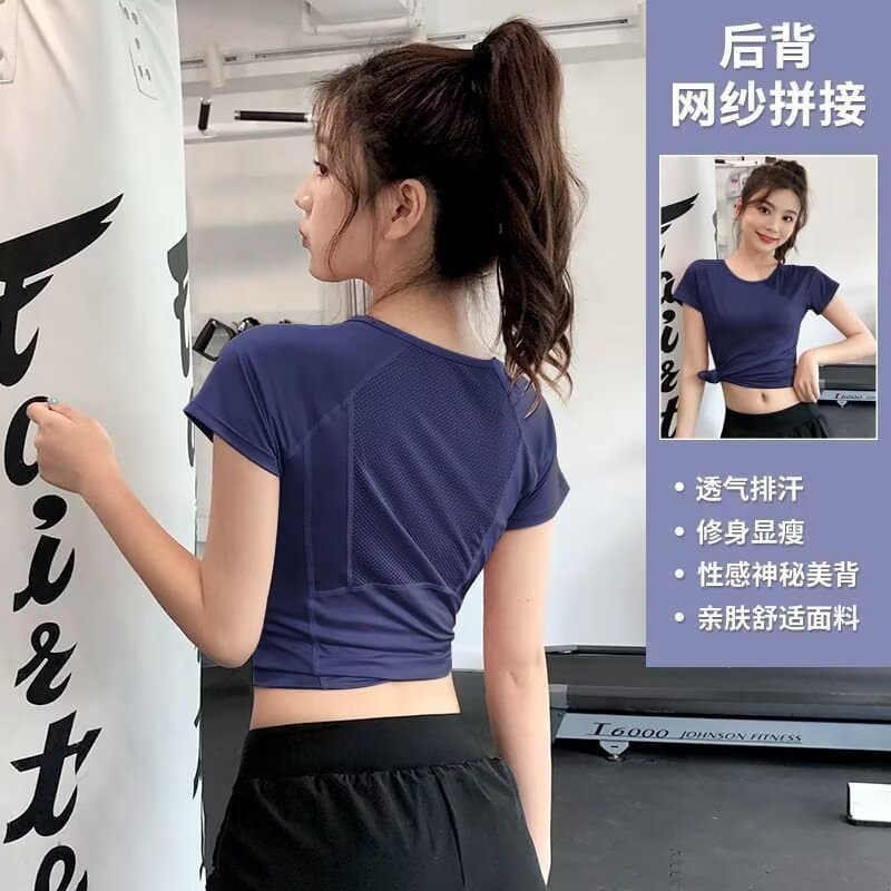 Mesh breathable quick-drying sports short-sleeved tops women's tight-fitting gym running training yoga T-shirt summer thin