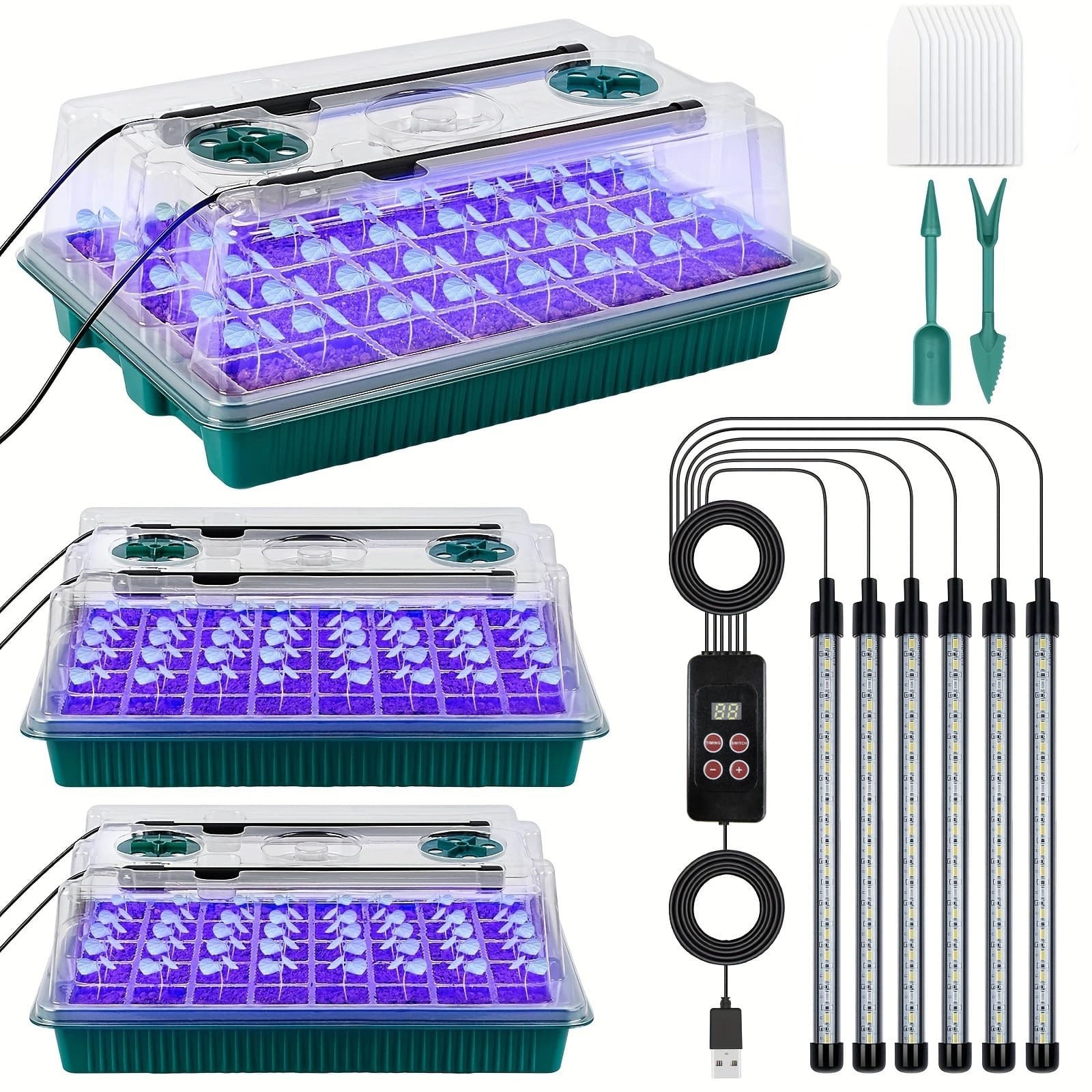 2025 Upgraded Smart Timer (1-24 Hours) Full Spectrum Custom Strip Seedling Light + 40-Cell Seedling Tray