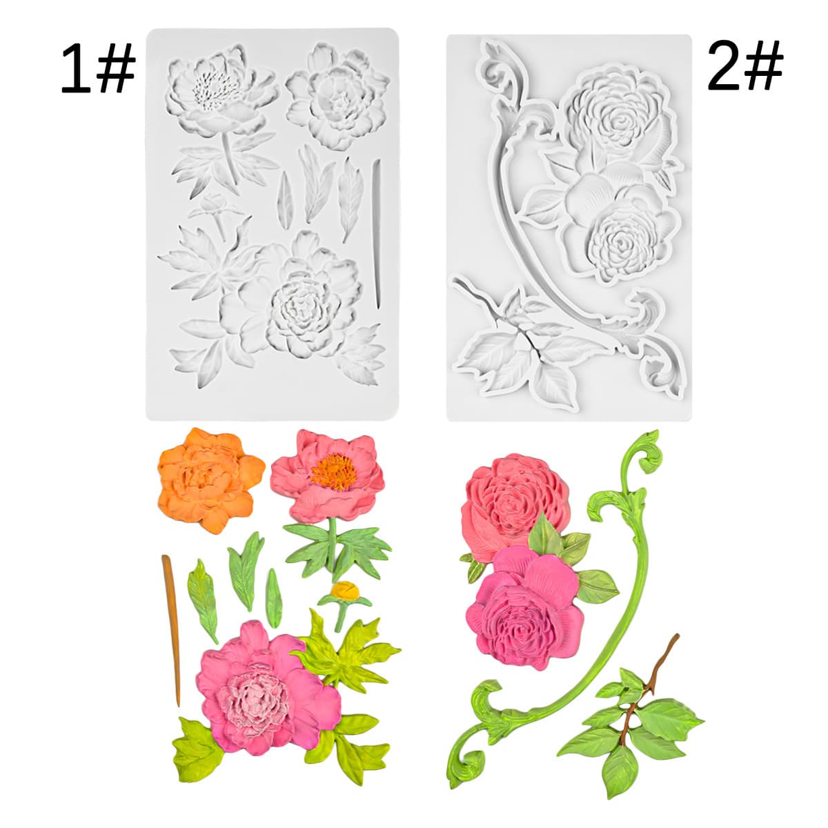 New Peony Flower Fondant Silicone Mold Leaves Branches Vines DIY Cake Chocolate Decoration Baking Mold