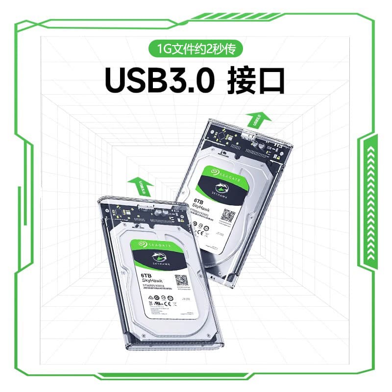 2.5-inch SATA USB 3.0 Interface SSD Solid State Drive Enclosure, Transparent Mobile Hard Drive Case for Laptop and Computer