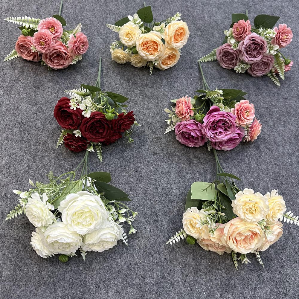 6-Head Peony Bouquet Artificial Flowers for Home Wedding Hall Rose Decoration Cross-Border Supply