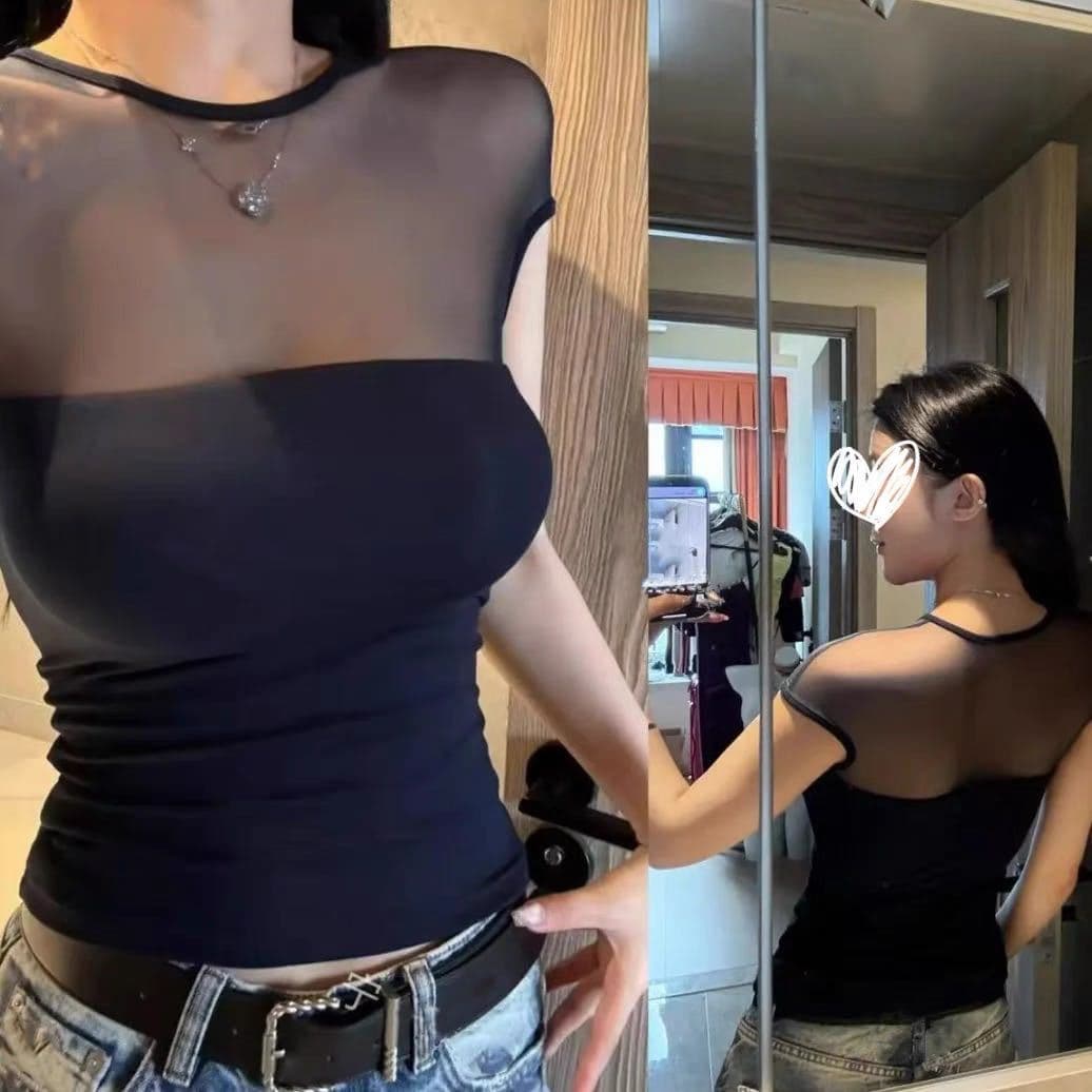 Summer new pure lust style hottie short mesh short-sleeved T-shirt for women slimming and versatile design tops for women