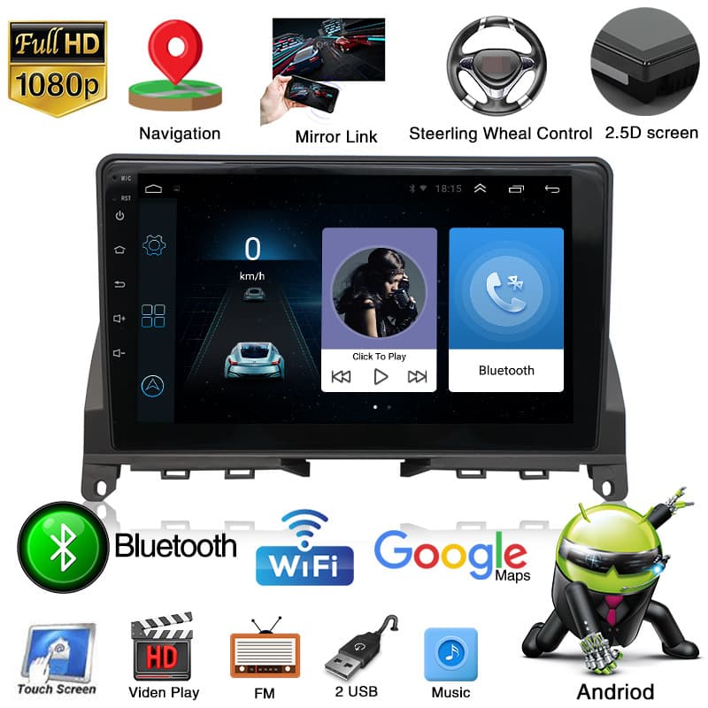 Suitable for overseas version of Mercedes-Benz W204 07-10 C-class navigator Android large screen MP5 DVD